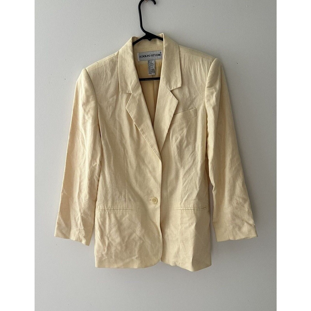 Vtg Adolfo Studio Blazer Size 10 Blazer Academia Linen Cotton Lined Crea…
